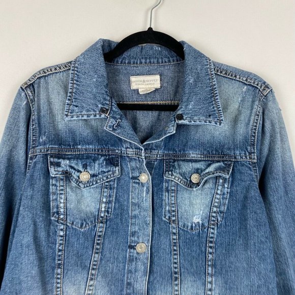 Denim and Supply Ralph Lauren Jean Jacket Large Women’s Distressed Trucker - Picture 2 of 8